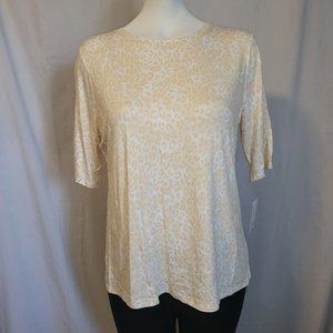 Nine West Soft-Spun Elbow Sleeve Cheetah Print Shirt, Large, Tan & White, NWT